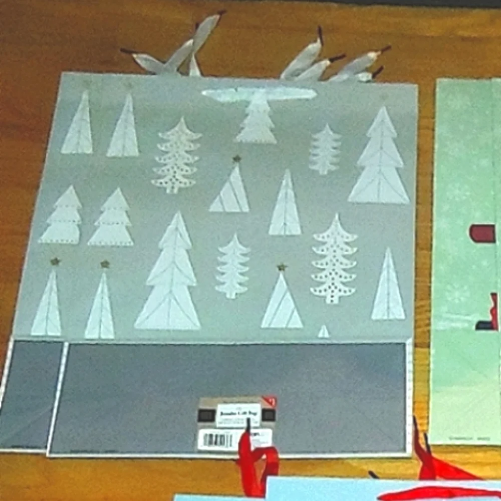 Bundle of 15 Jumbo Target Christmas Gift Bags Silver with White Fir Trees